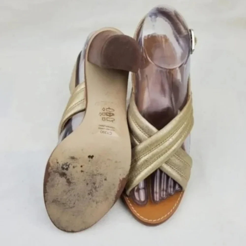 J.Crew Gold leather chunky heel sandals size 7